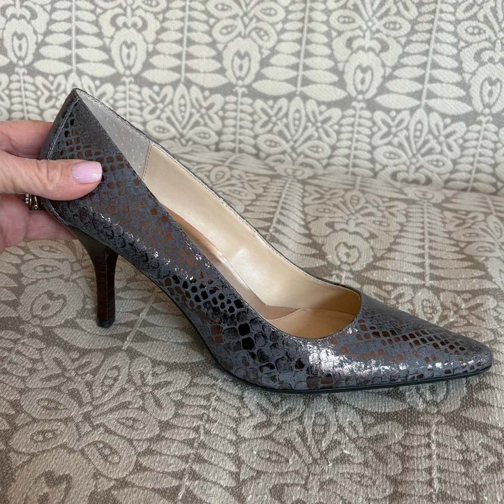 Sexy Calvin Klein heels in blue/copper snakeskin print leather & a touch of foil - Picture 2 of 16